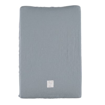 Housse de matelas à langer en coton bio bleu