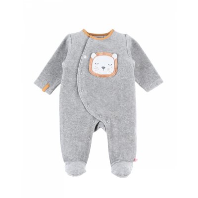 Pyjama bébé velours babou et kendi gris prématuré