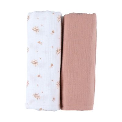 Lot de 2 langes 100x100cm, mousseline de coton bio - fleurs d'antan