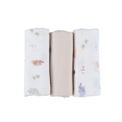 Lot de 3 langes 100x100cm, mousseline de coton bio - dino