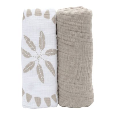 Lot de 2 langes 100 x 100 cm en mousseline de coton bio plumes de lune
