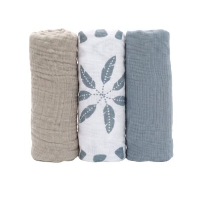 Lot de 3 langes 70 x 70 cm en mousseline de coton bio plumes de lune