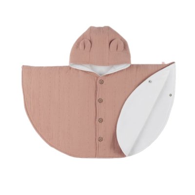 Poncho bébé en mousseline de coton bio rose