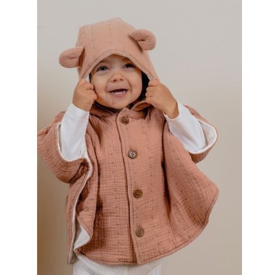 Poncho bébé en mousseline de coton bio rose