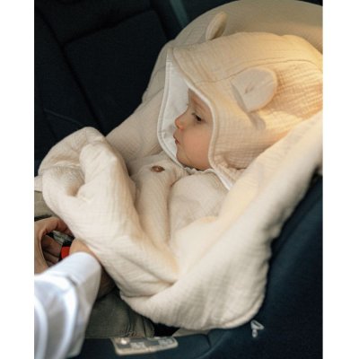 Poncho bébé en mousseline de coton bio beige