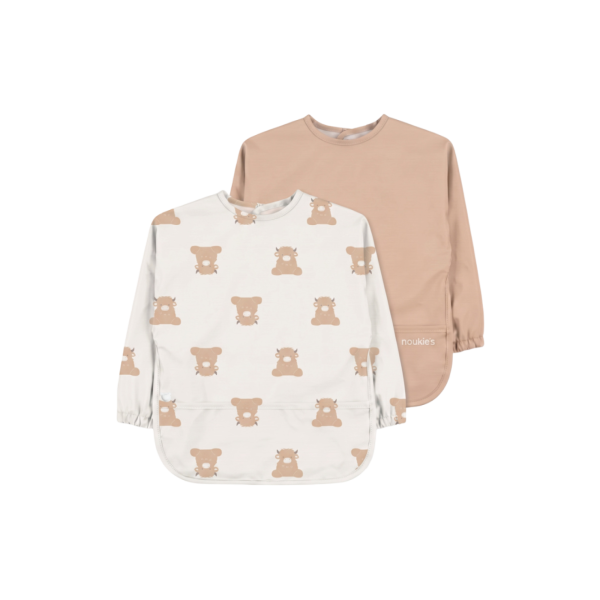 Lot de 2 bavoirs imperméables à manches et poche récupératrice fluffy Noukies