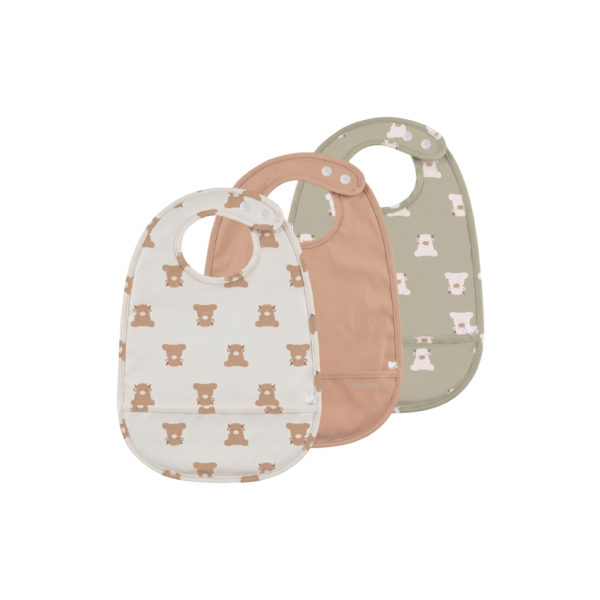 Lot de 3 bavoirs imperméables et poche récupératrice fluffy Noukies