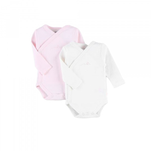 Lot de 2 body croisés manches longues blanc/rose 0 mois Noukies