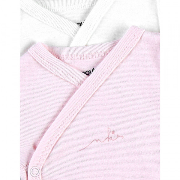 Lot de 2 body croisés manches longues blanc/rose 0 mois Noukies