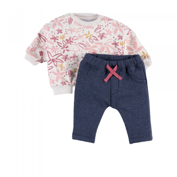 Ensemble sweat fleurs + joggging bleu 1 mois Noukies