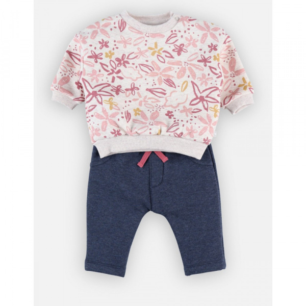 Ensemble sweat fleurs + joggging bleu 1 mois Noukies