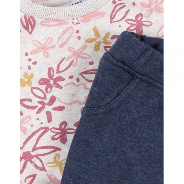Ensemble sweat fleurs + joggging bleu 1 mois Noukies