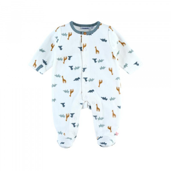 Pyjama bébé velours blanc dinosaures et girafes 1 mois Noukies