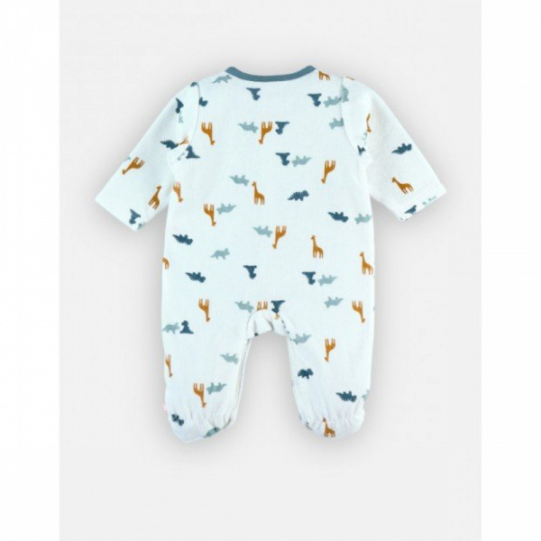 Pyjama bébé velours blanc dinosaures et girafes 1 mois Noukies