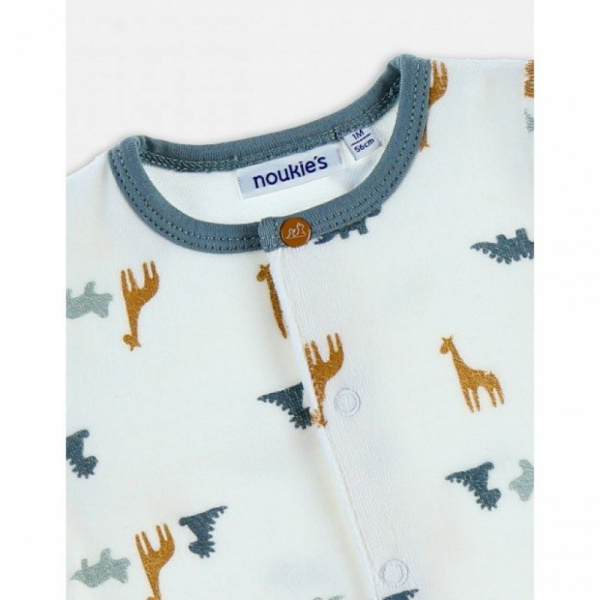 Pyjama bébé velours blanc dinosaures et girafes 1 mois Noukies