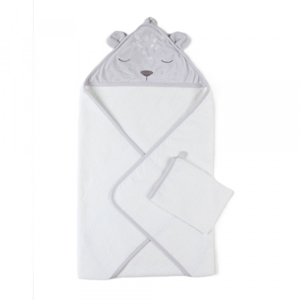 Cape de bain en veloudoux gris et blanche Noukies