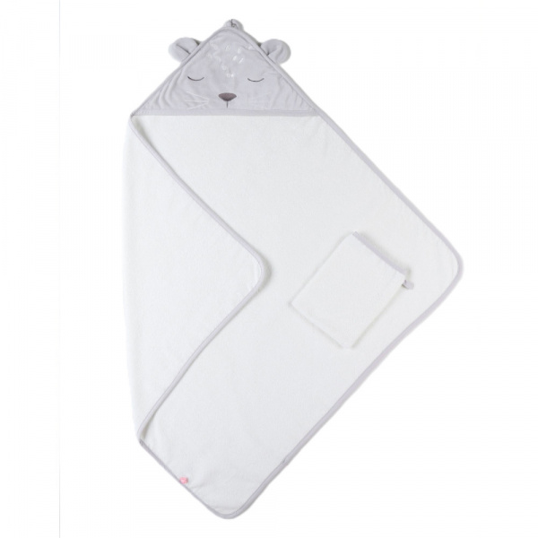 Cape de bain en veloudoux gris et blanche Noukies