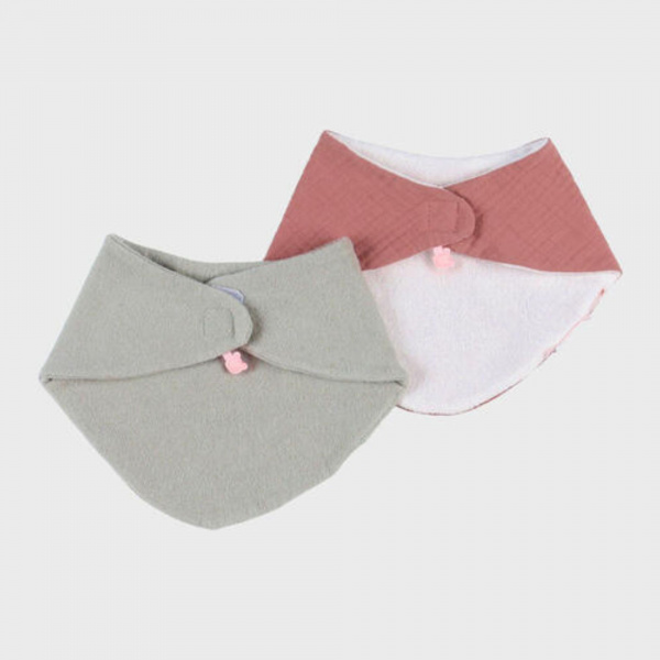 Lot de 2 bavoirs bandana eponge & mousseline - rouge Noukies