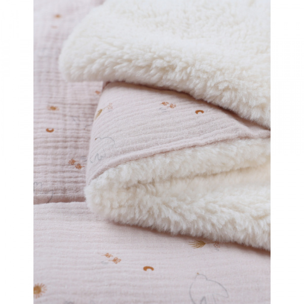 Couverture en mousseline et sherpa colombe du bonheur 75 x 100 cm bali, moka & snow Noukies