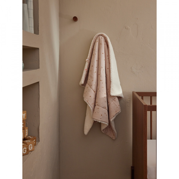 Couverture en mousseline et sherpa colombe du bonheur 75 x 100 cm bali, moka & snow Noukies