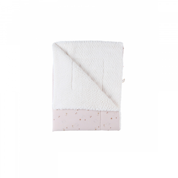 Couverture en mousseline et sherpa colombe du bonheur 75 x 100 cm bali, moka & snow Noukies