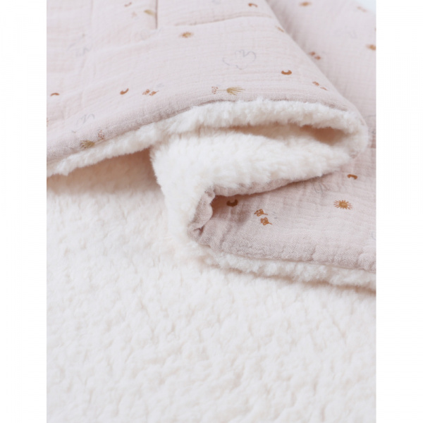 Couverture en mousseline et sherpa colombe du bonheur 75 x 100 cm bali, moka & snow Noukies