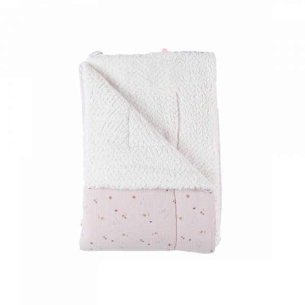 Couverture colombes du bonheur 100x140 cm en mousseline et sherpa - bali, moka & snow Noukies