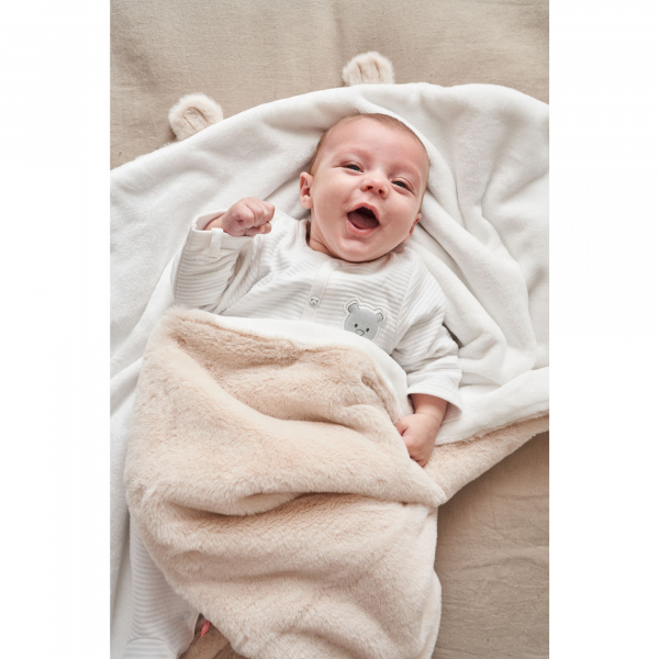 Couverture bébé 75 x 100 cm poil long beige - mix and match Noukies