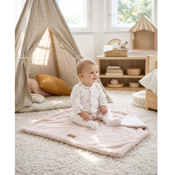 Couverture bébé 75 x 100 cm fausse fourrure rose Noukies