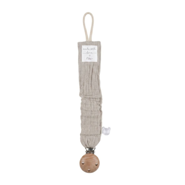 Attache-tétine universelle en coton bio beige Noukies