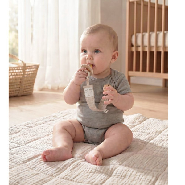 Attache-tétine universelle en coton bio beige Noukies