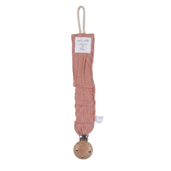 Attache-tétine universelle en coton bio rose Noukies