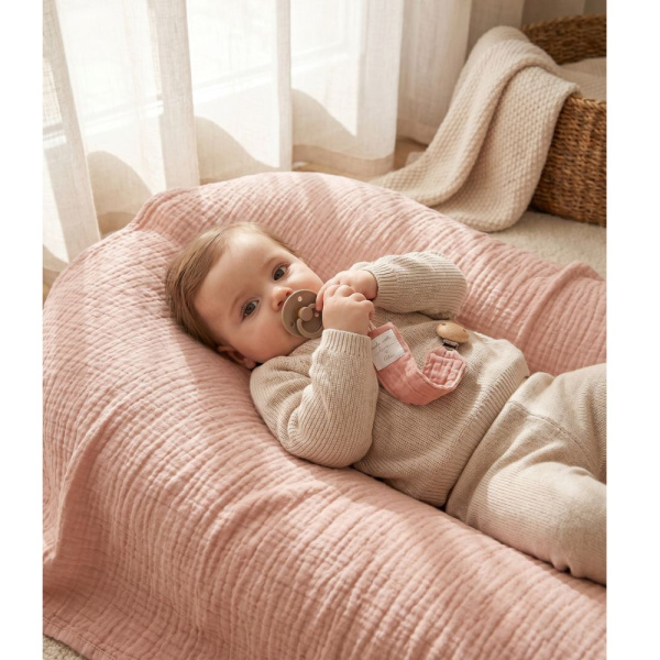 Attache-tétine universelle en coton bio rose Noukies