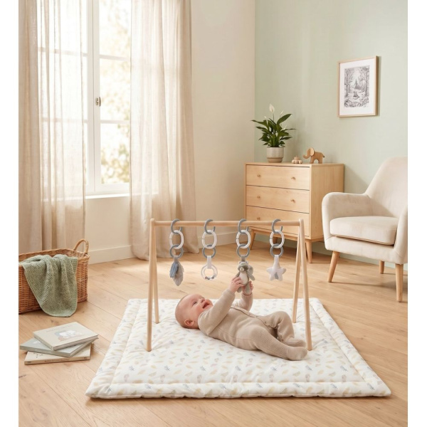 Tapis de jeu et de parc reversible 100cm en veloudoux plumes de lune Noukies