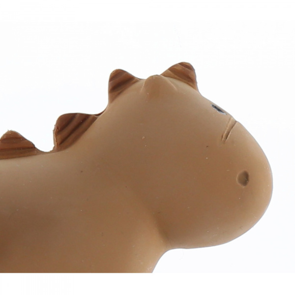 Hochet dinosaure ocre caoutchouc naturel Noukies