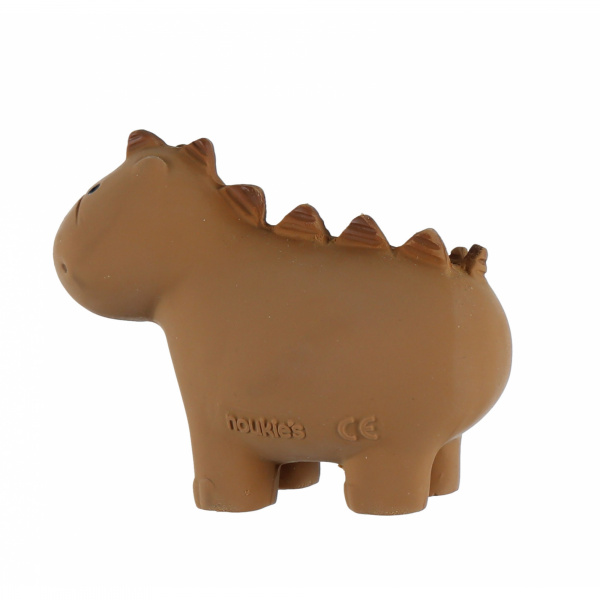 Hochet dinosaure ocre caoutchouc naturel Noukies