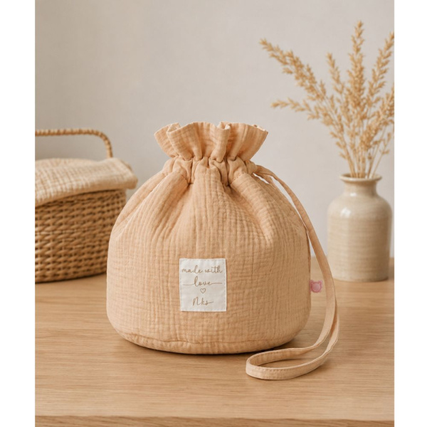 Panier de rangement nomade en coton bio sable Noukies