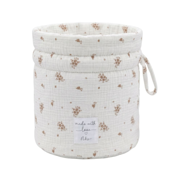 Panier de rangement nomade en coton bio fleurs d'antan Noukies