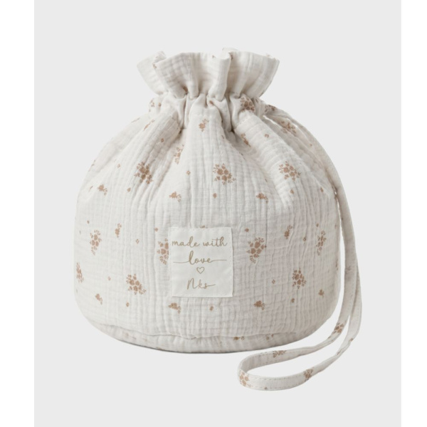 Panier de rangement nomade en coton bio fleurs d'antan Noukies