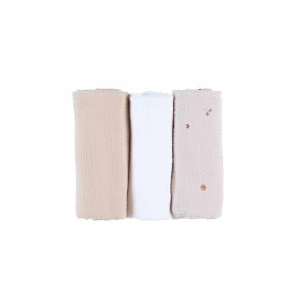 Lot de 3 langes 70x70cm en mousseline colombes du bonheur Noukies