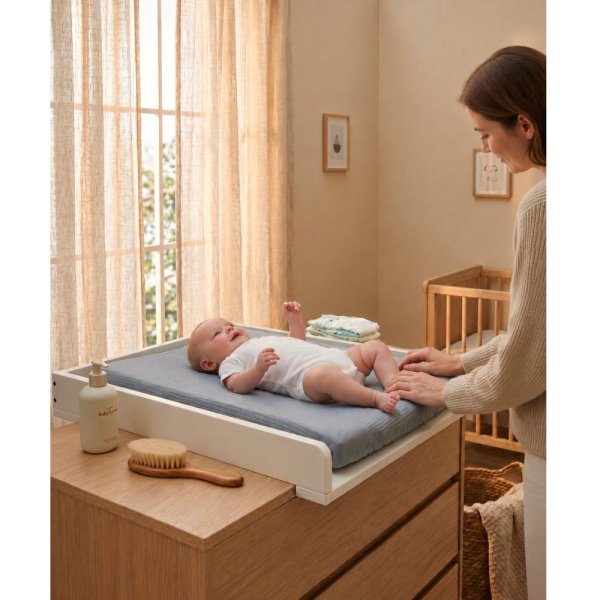 Attache-tétine universelle en coton bio bleu Noukies