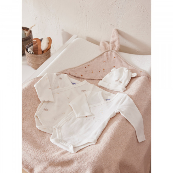 Lot de 2 bodies coton bio manches longues naissance - bali, moka & snow Noukies