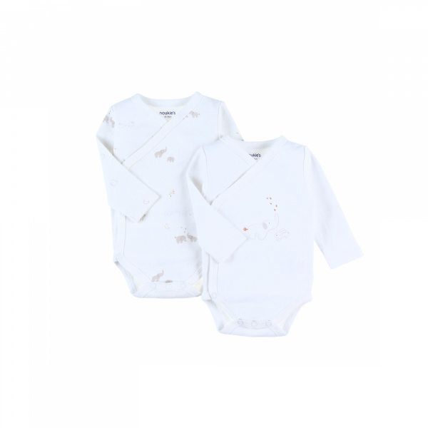 Lot de 2 bodies coton bio manches longues 3 mois - bali, moka & snow Noukies
