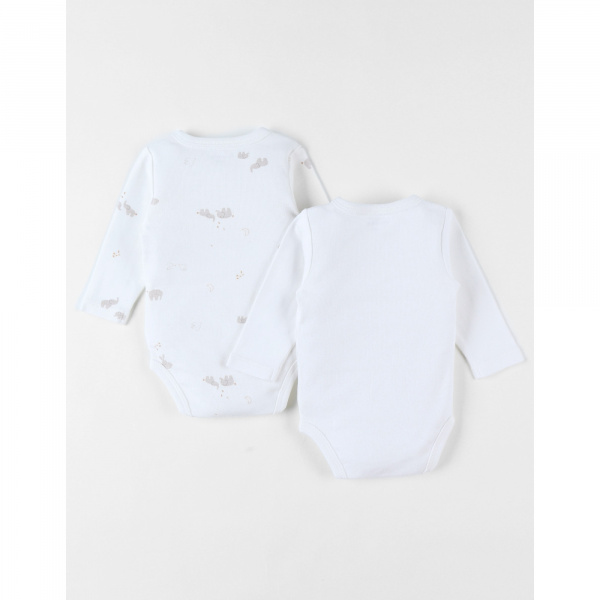 Lot de 2 bodies coton bio manches longues 6 mois - bali, moka & snow Noukies