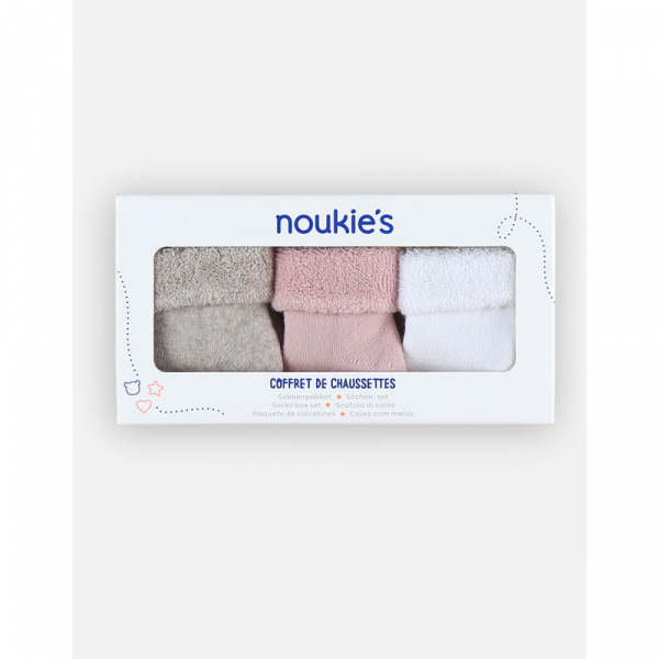 Coffret de 3 paires de chaussette rose blanc et beige t20 Noukies
