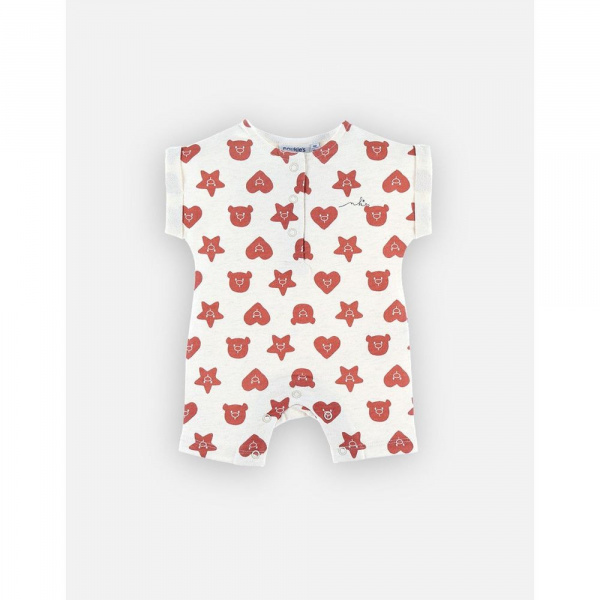 Combishort à imprimée en coton, écru/rouge 3 mois Noukies