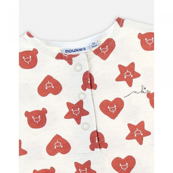 Combishort à imprimée en coton, écru/rouge 9 mois Noukies