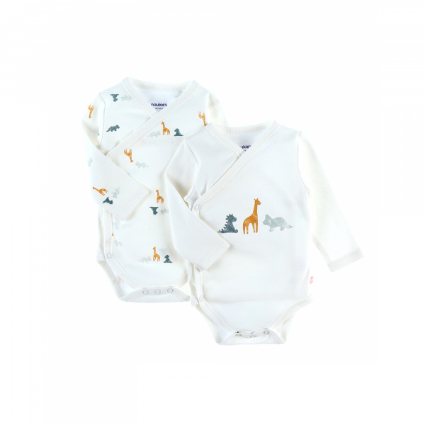 Lot de 2 bodies coton bio manches longues naissance - stegi tiga & ops Noukies