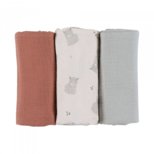 Lot de 3 langes en mousseline 70x70cm fluffy, orso & lily Noukies