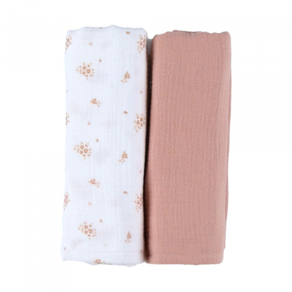 Lot de 2 langes 100x100cm, mousseline de coton bio - fleurs d'antan Noukies